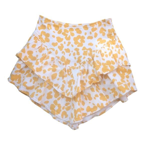 MOTHER NWT Women's Yellow/White Floral Leopard The Ruffle Denim Mini Skirt 26 - Picture 6 of 16